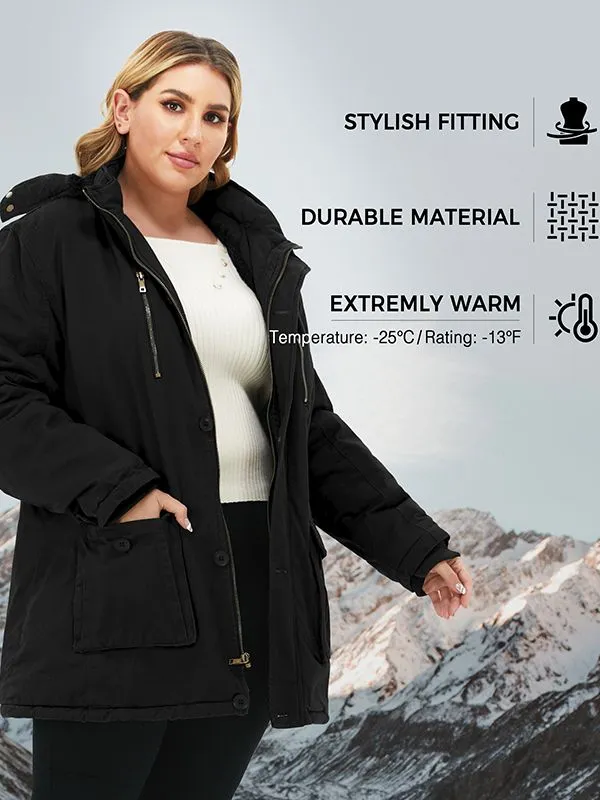 Soularge Women's Winter Plus Size Thickened Cotton Coat with Detachable Hood