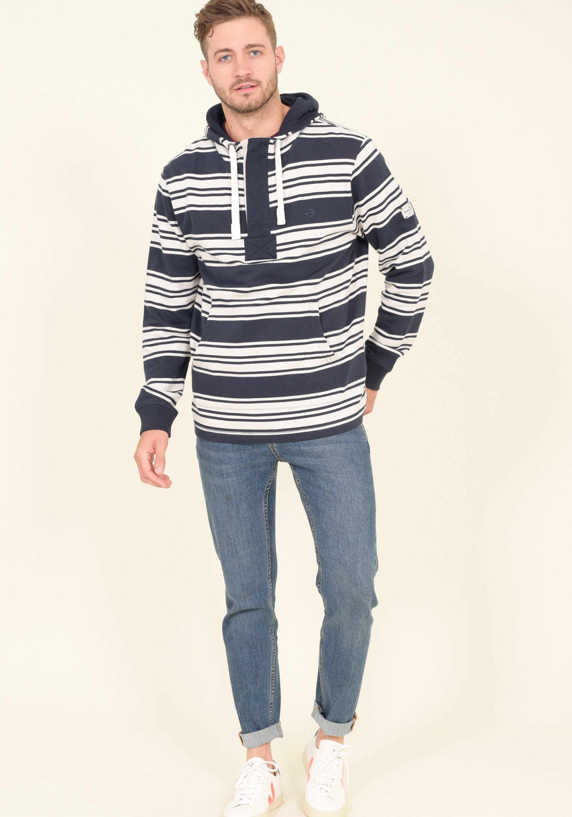 Stripe 3 Button Hoodie