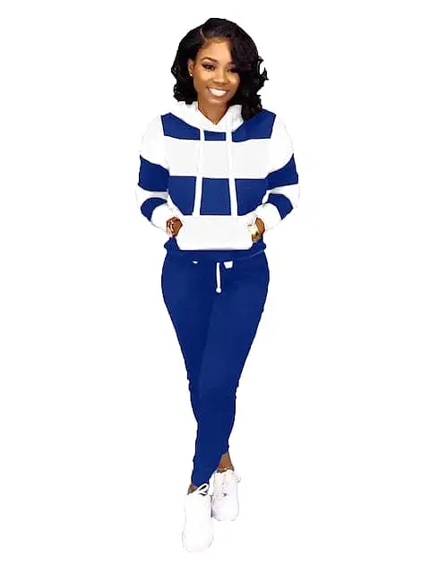 Striped 2-Piece Women's Tracksuit Set with Sweatshirt and Jogger Pants - Black Sportswear