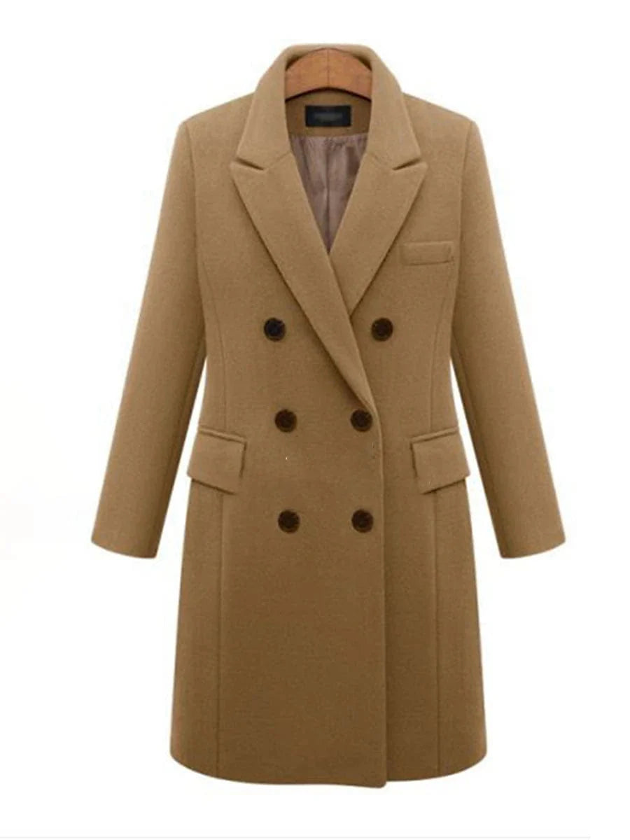 Stylish Women's Double-Breasted Trench Coat with Adjustable Fit & Convenient Storage