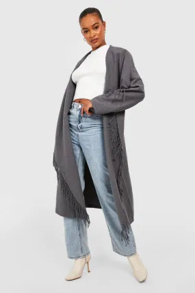 Tall Fringe Edge Waterfall Wool Look Coat