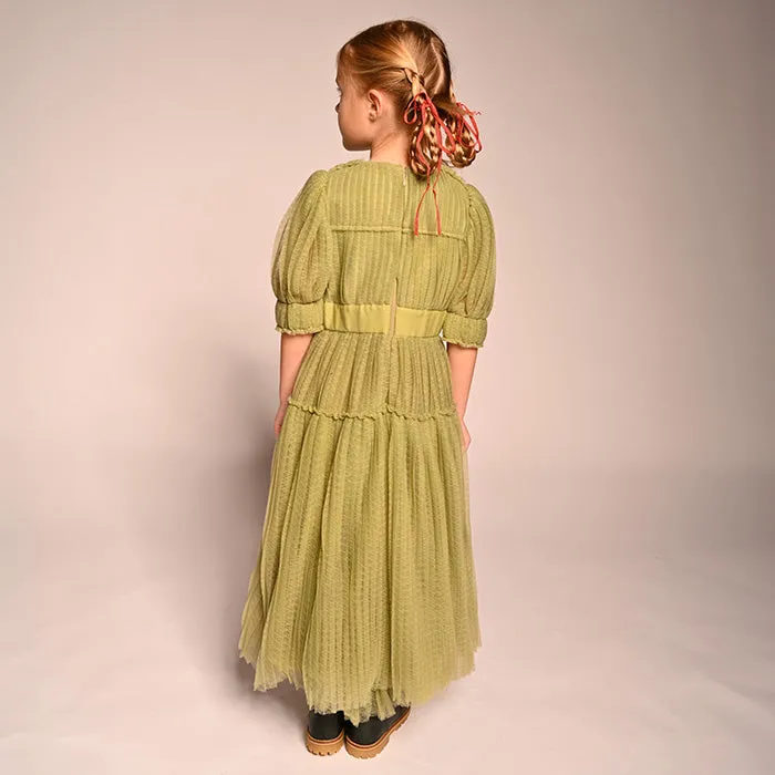 Tia Cibani Child Cornucopia Tiered Tulle Maxi Dress Sage Green