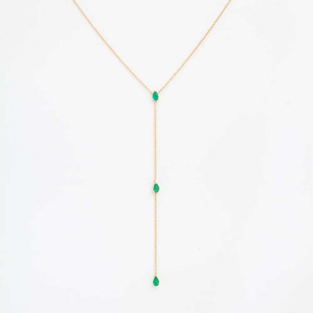 Triple Pear Emerald Lariat Necklace