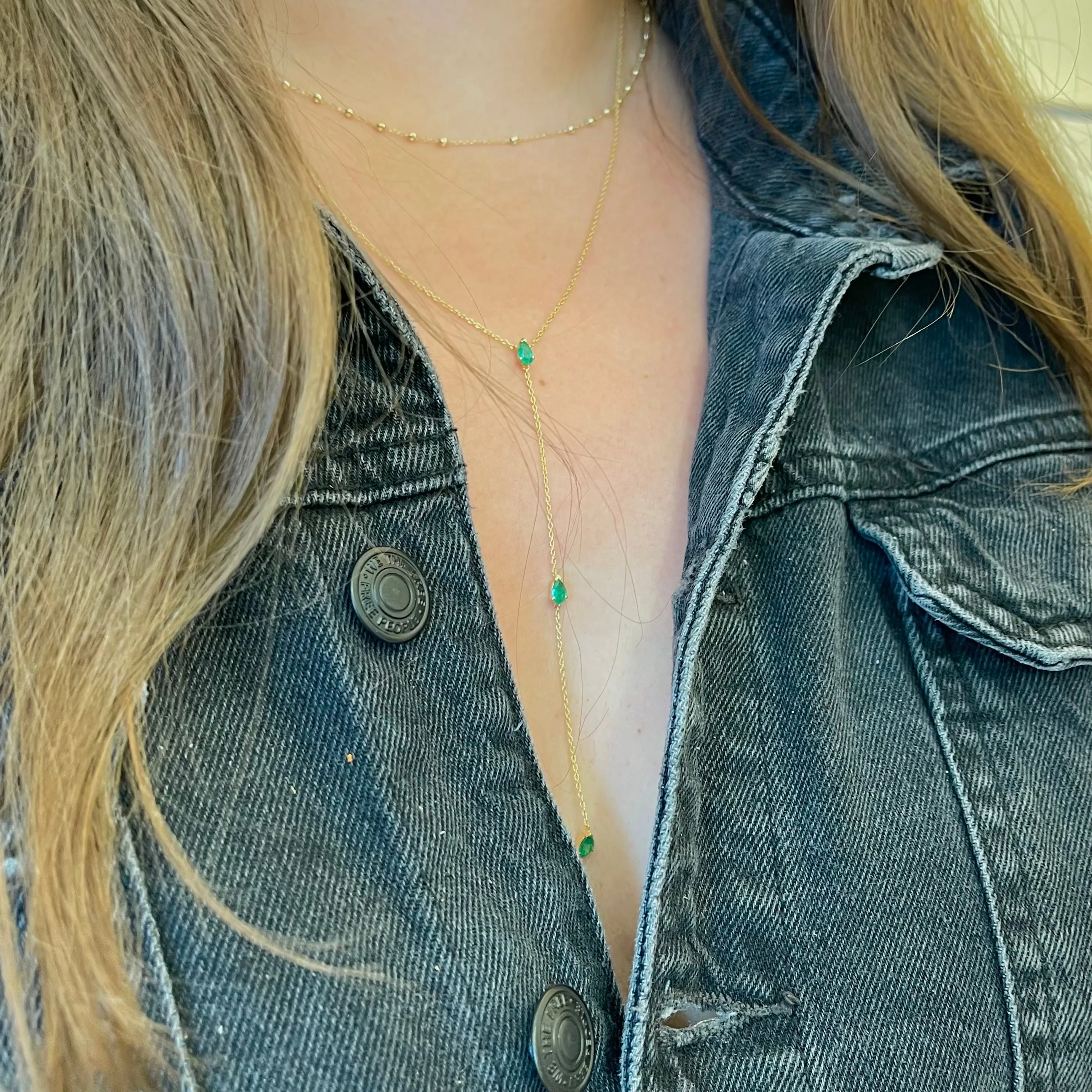 Triple Pear Emerald Lariat Necklace