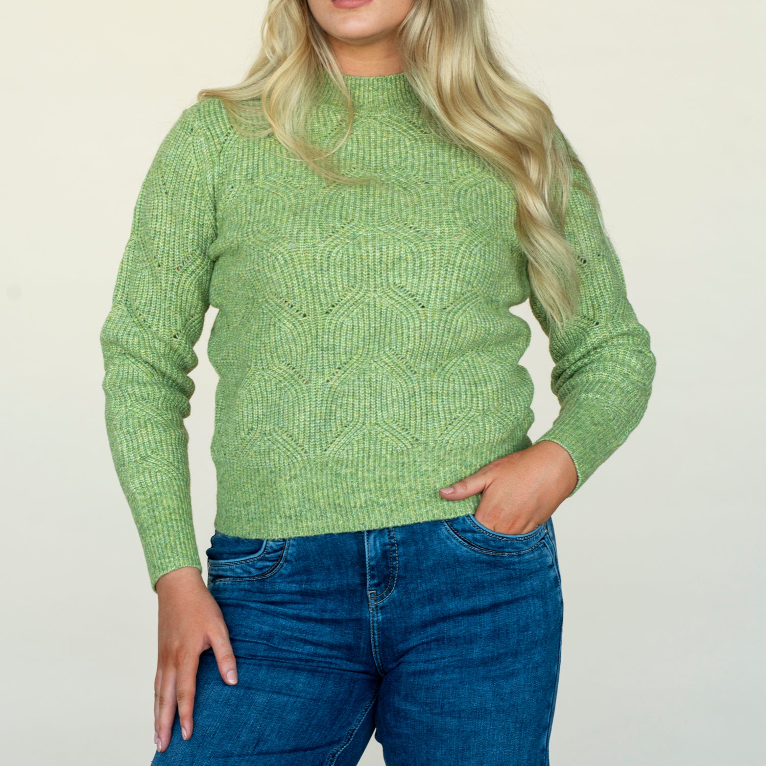 Twisted Pointelle Sweater - Green