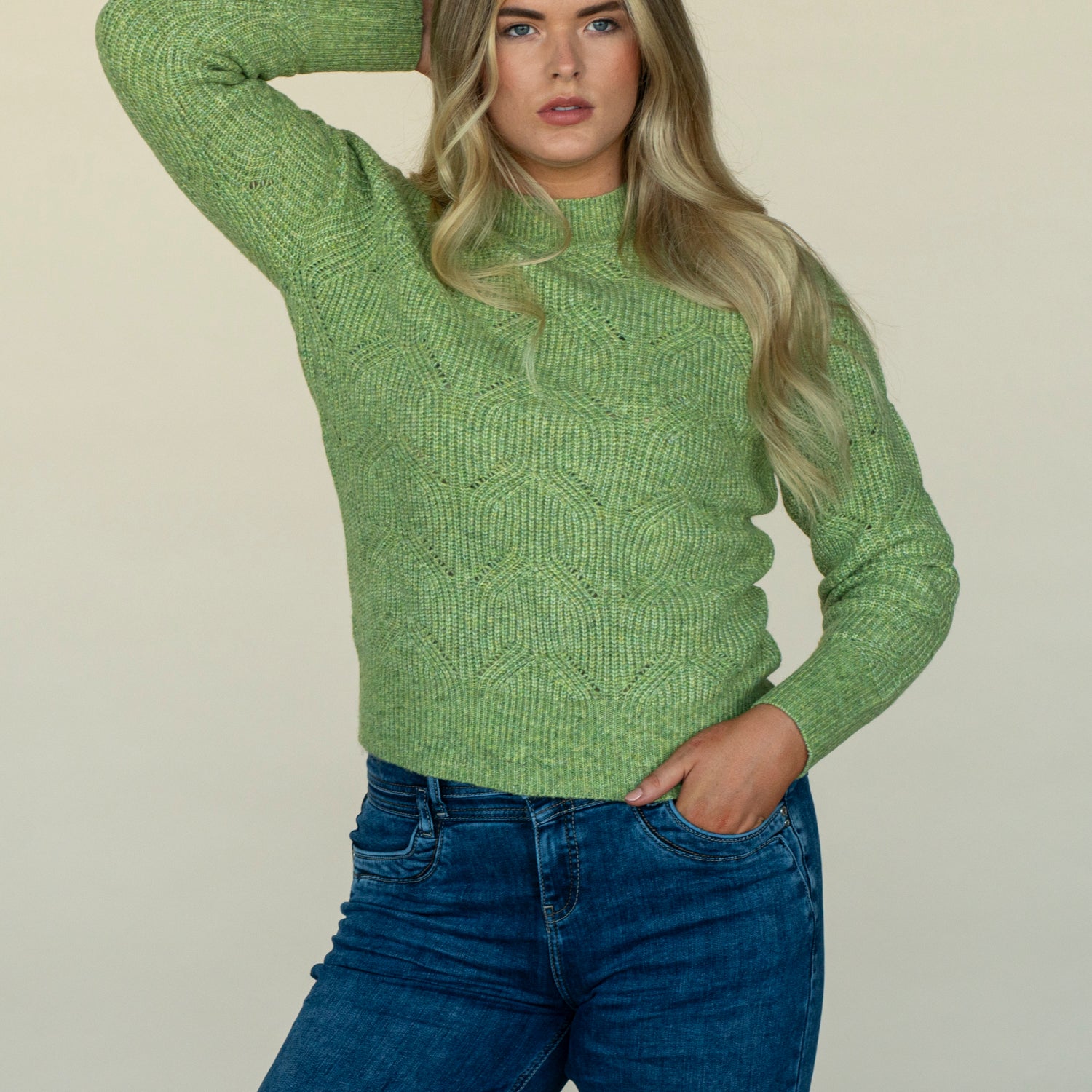 Twisted Pointelle Sweater - Green