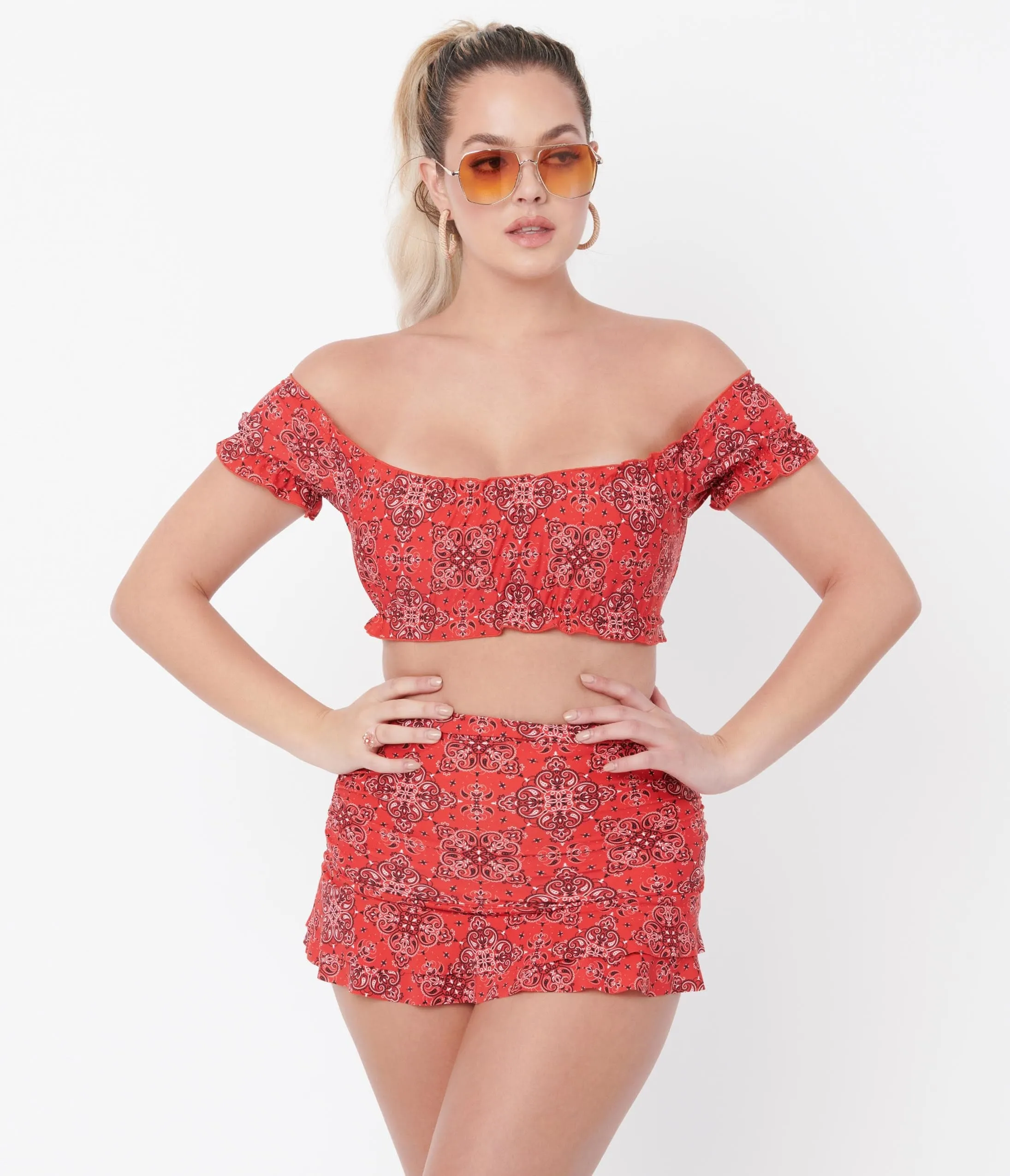 Unique Vintage Red Bandana Print Alice Swim Skirt