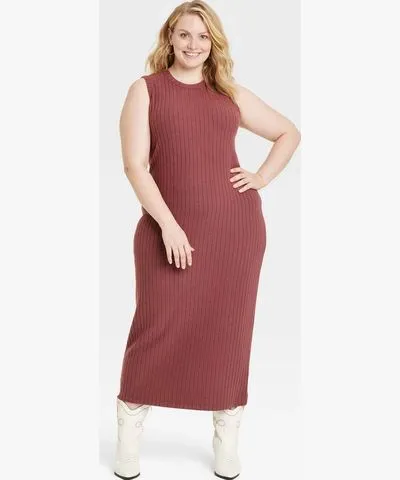 Universal Thread Women's Rib-Knit Midi Bodycon Dress