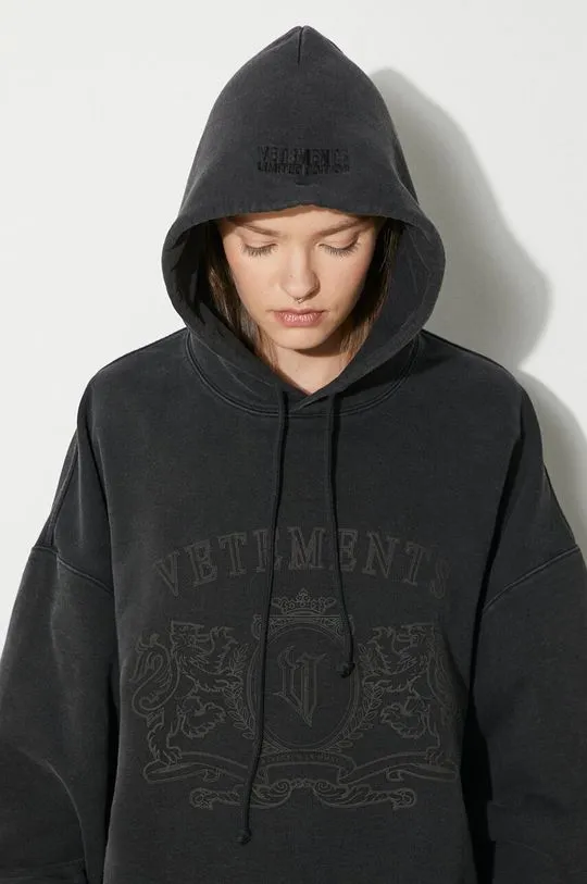 VETEMENTS sweatshirt Royal Logo Tonal Hoodie black color hooded with a print UE64HD310BB