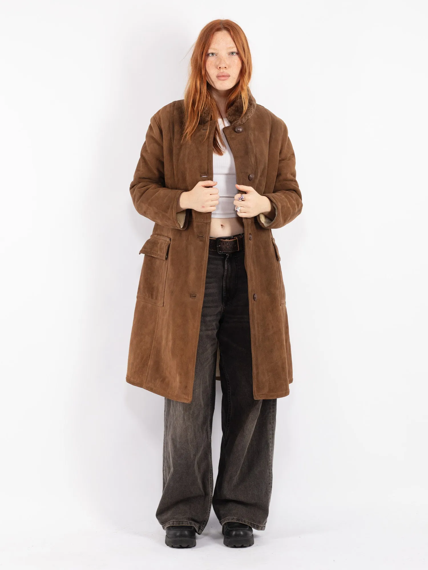 Vintage 70's Women Sheepskin Coat in Brown