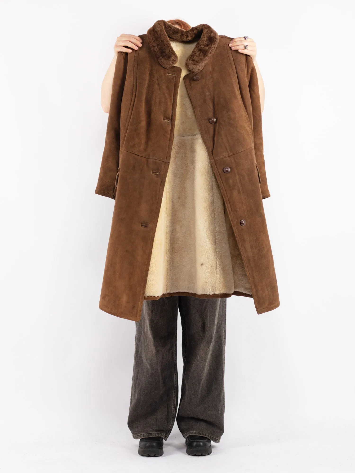 Vintage 70's Women Sheepskin Coat in Brown