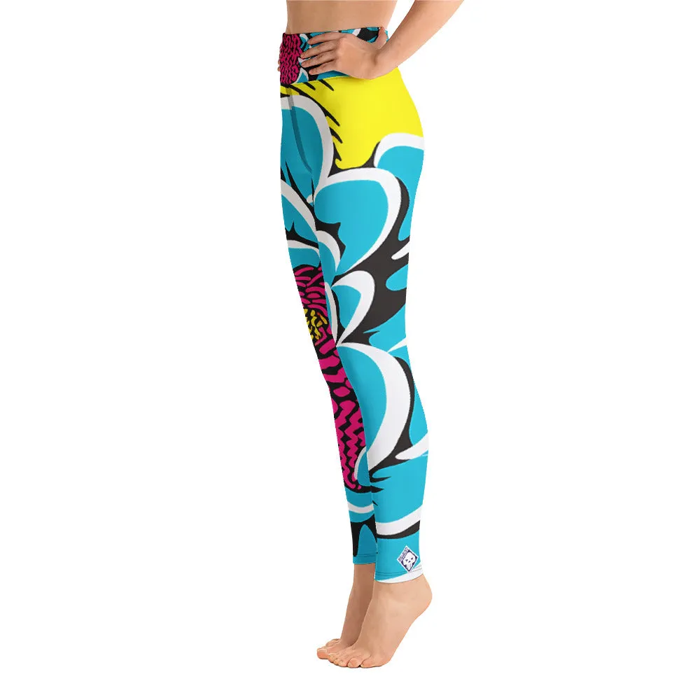 Women's Pop Art Yoga Pants - Roy Lichtenstein Inspired Dahalia Print 002