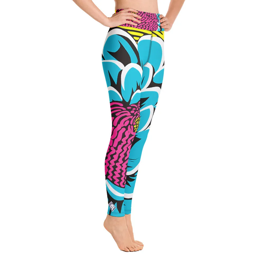 Women's Pop Art Yoga Pants - Roy Lichtenstein Inspired Dahalia Print 002