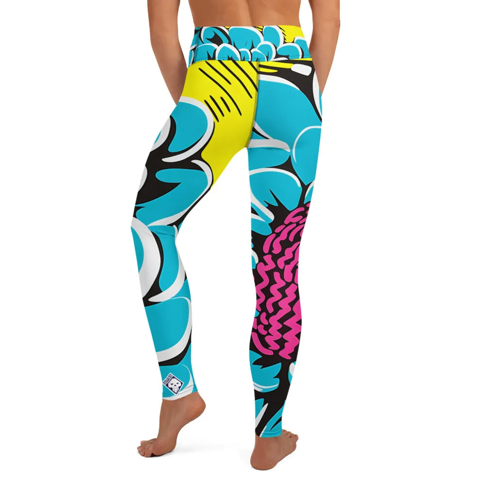 Women's Pop Art Yoga Pants - Roy Lichtenstein Inspired Dahalia Print 002