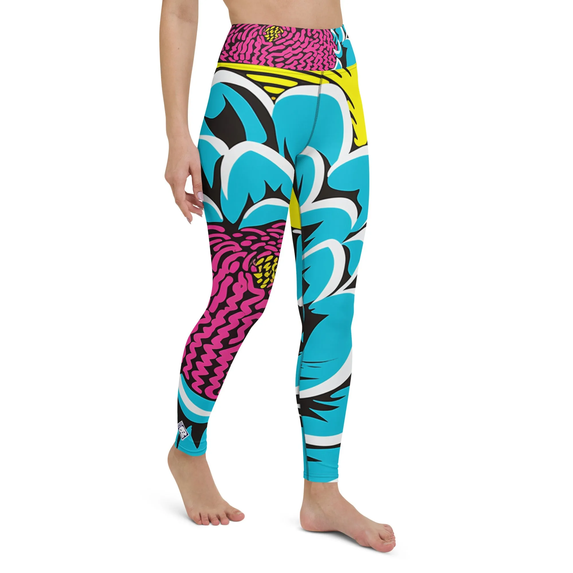 Women's Pop Art Yoga Pants - Roy Lichtenstein Inspired Dahalia Print 002