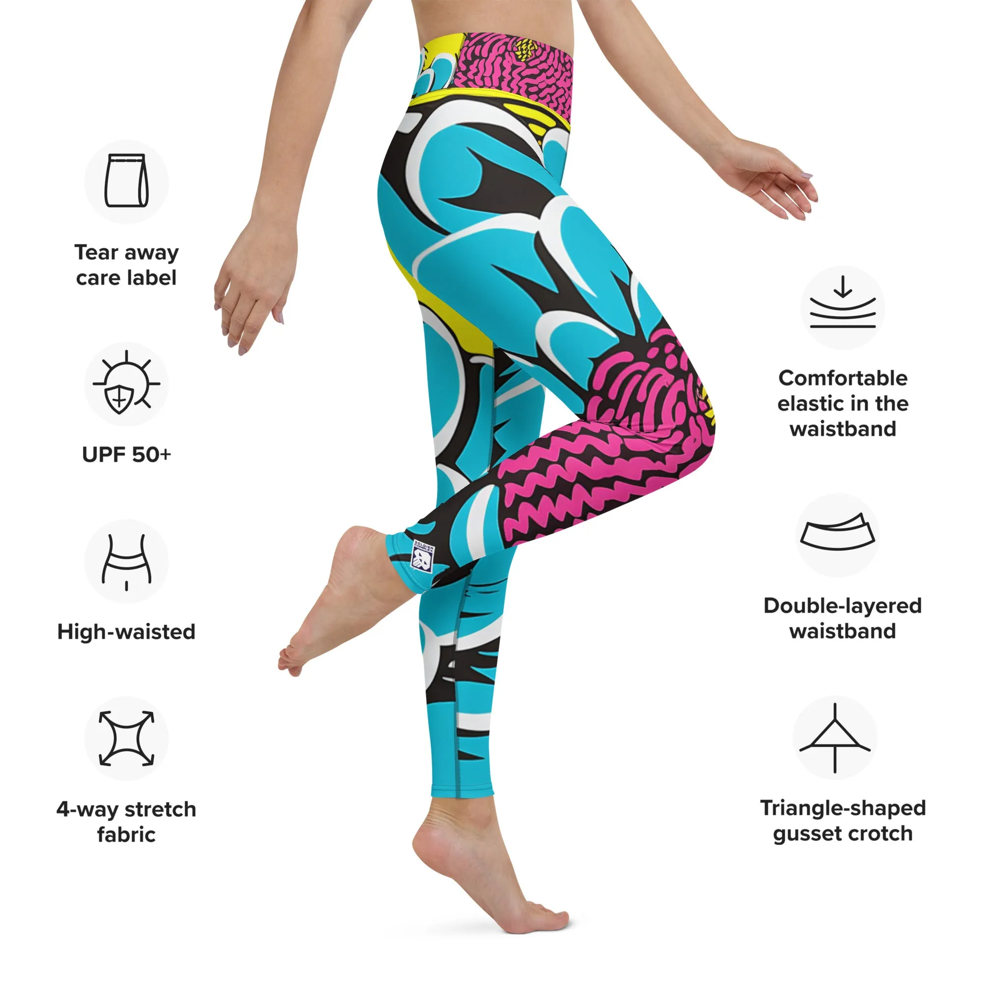 Women's Pop Art Yoga Pants - Roy Lichtenstein Inspired Dahalia Print 002