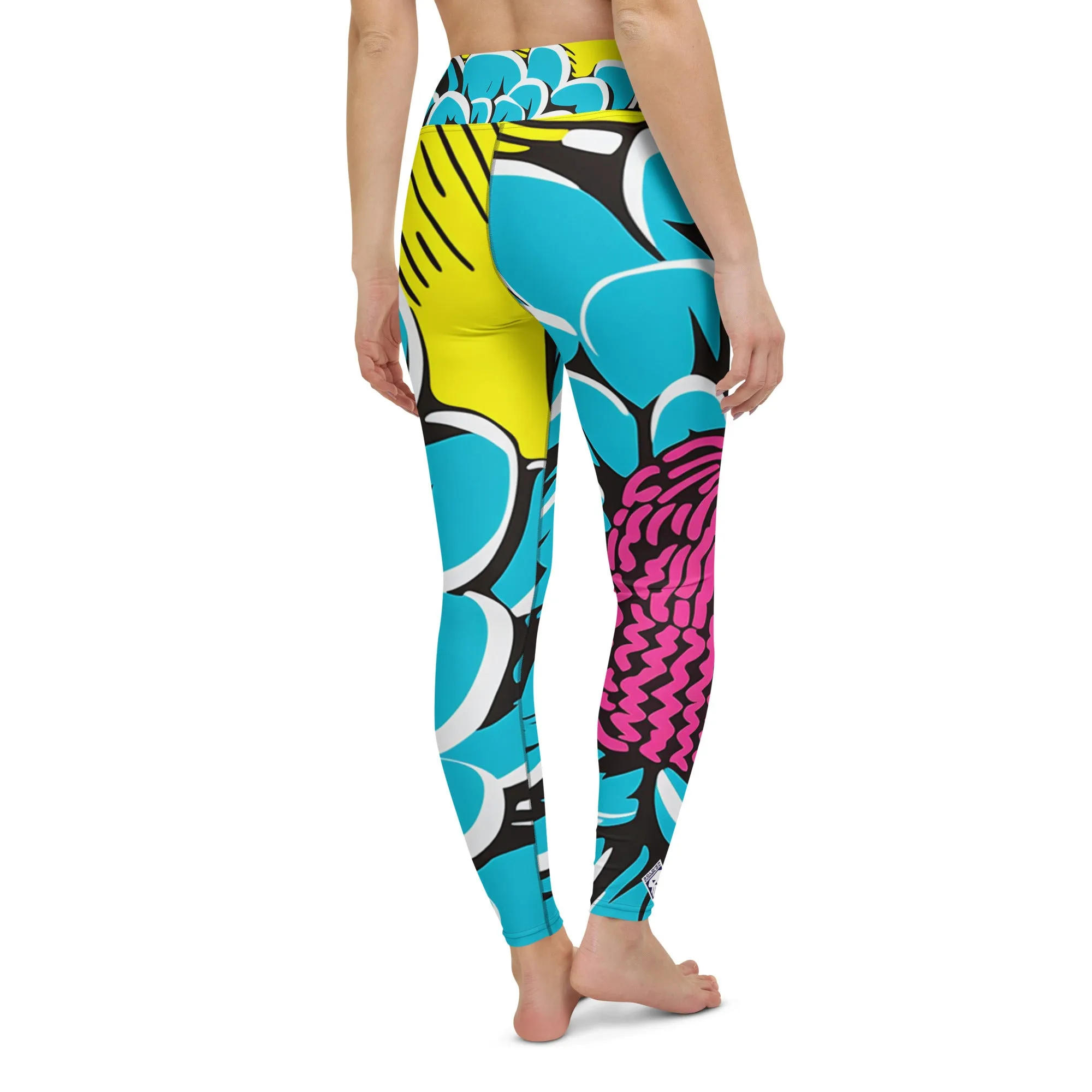 Women's Pop Art Yoga Pants - Roy Lichtenstein Inspired Dahalia Print 002