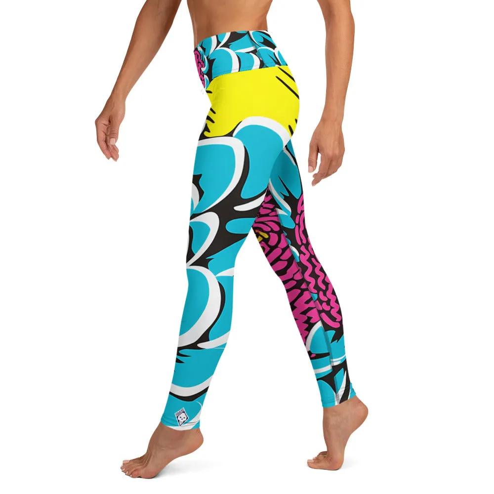 Women's Pop Art Yoga Pants - Roy Lichtenstein Inspired Dahalia Print 002