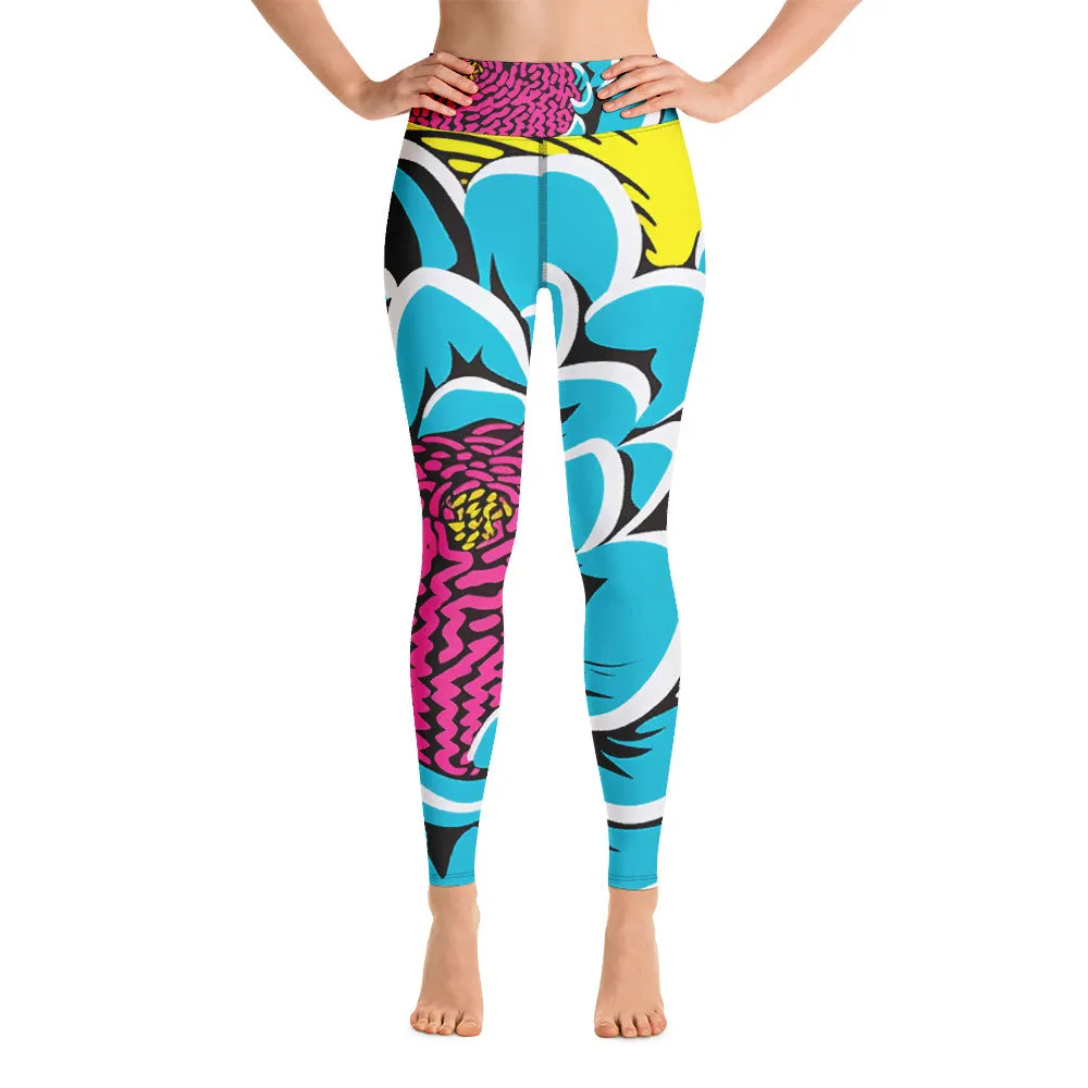 Women's Pop Art Yoga Pants - Roy Lichtenstein Inspired Dahalia Print 002