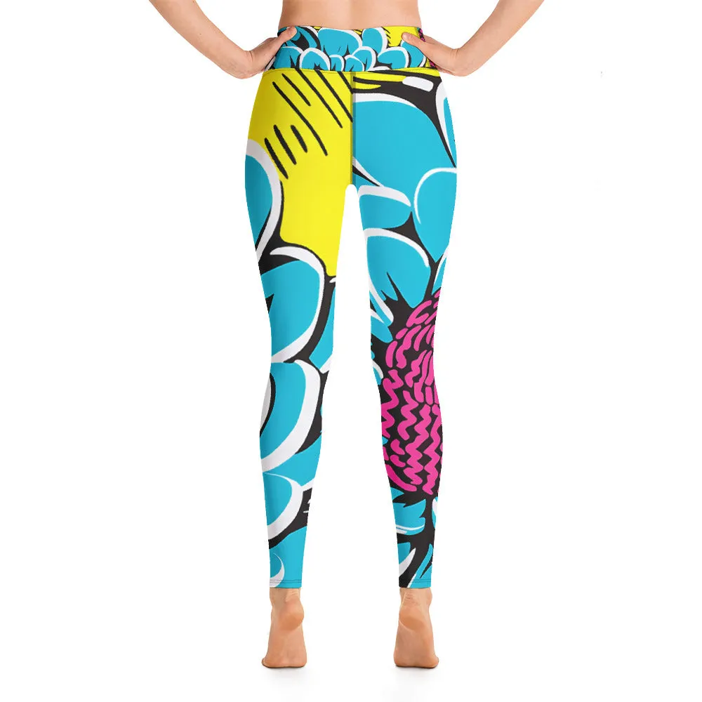 Women's Pop Art Yoga Pants - Roy Lichtenstein Inspired Dahalia Print 002