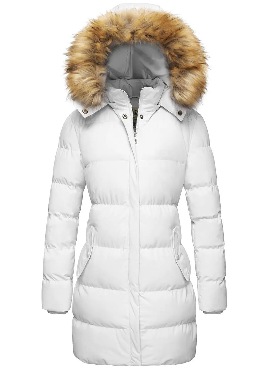 Women's Winter Thicken Puffer Coat Warm Jacket with Fur Removable Hood