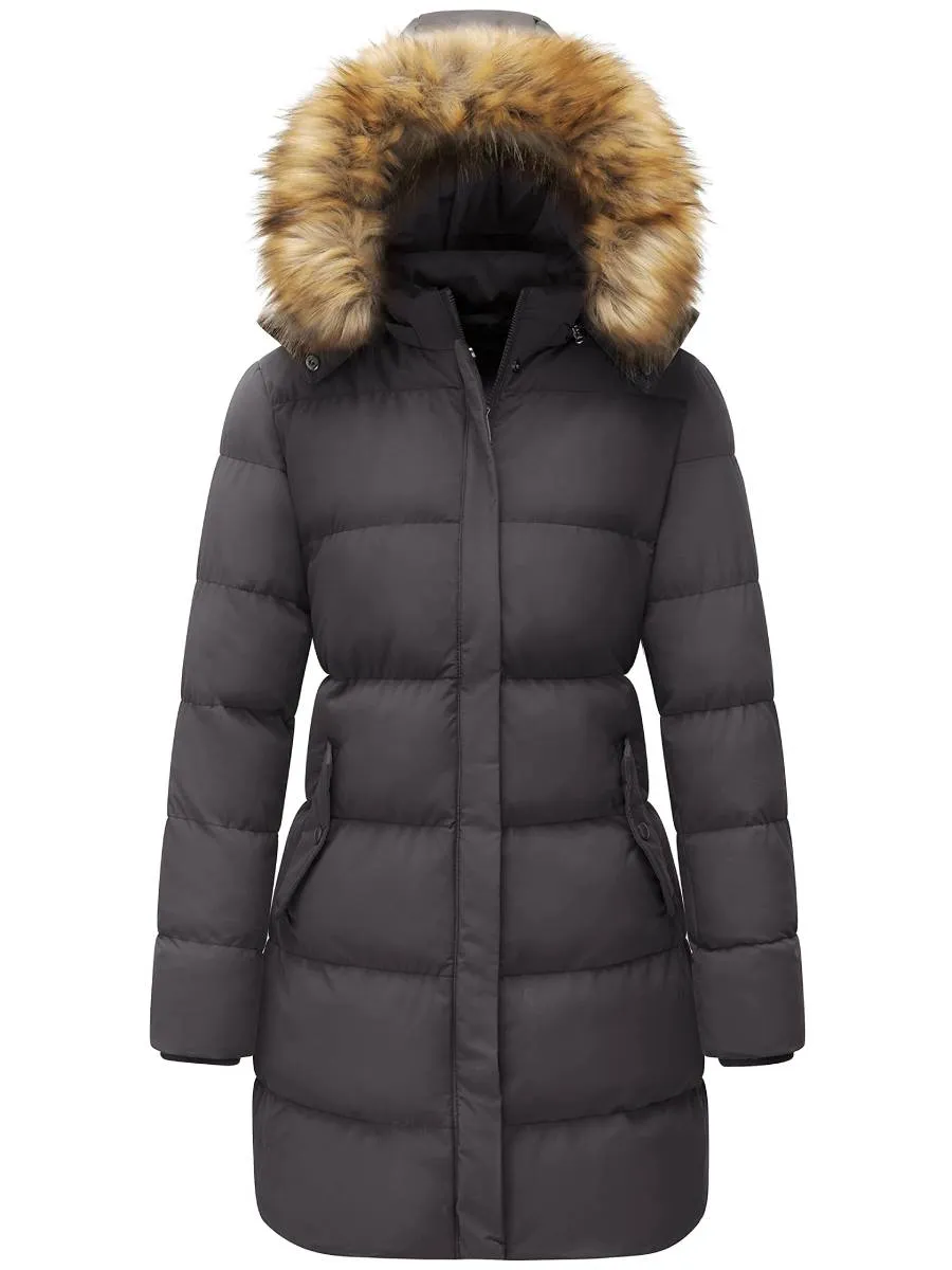 Women's Winter Thicken Puffer Coat Warm Jacket with Fur Removable Hood