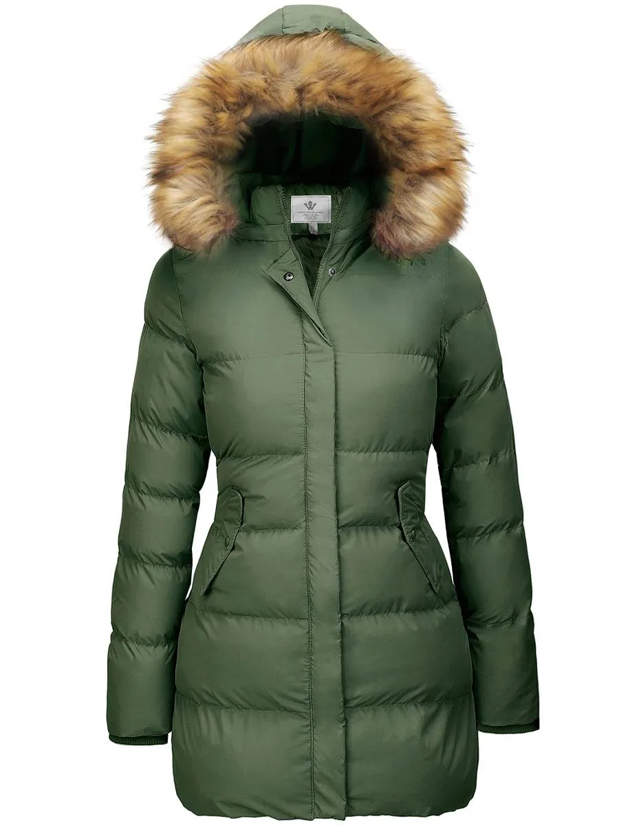 Women's Winter Thicken Puffer Coat Warm Jacket with Fur Removable Hood