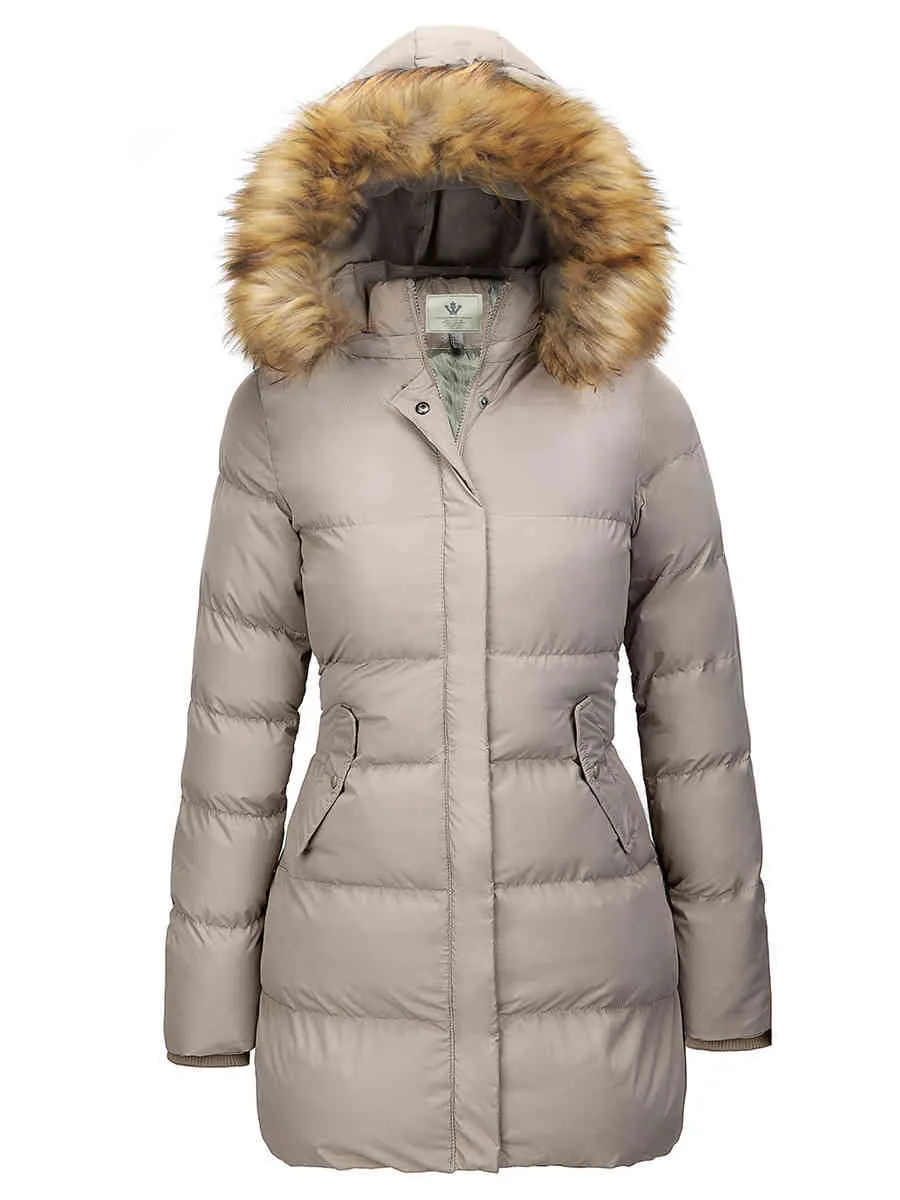 Women's Winter Thicken Puffer Coat Warm Jacket with Fur Removable Hood