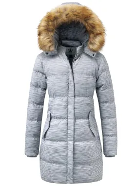 Women's Winter Thicken Puffer Coat Warm Jacket with Fur Removable Hood