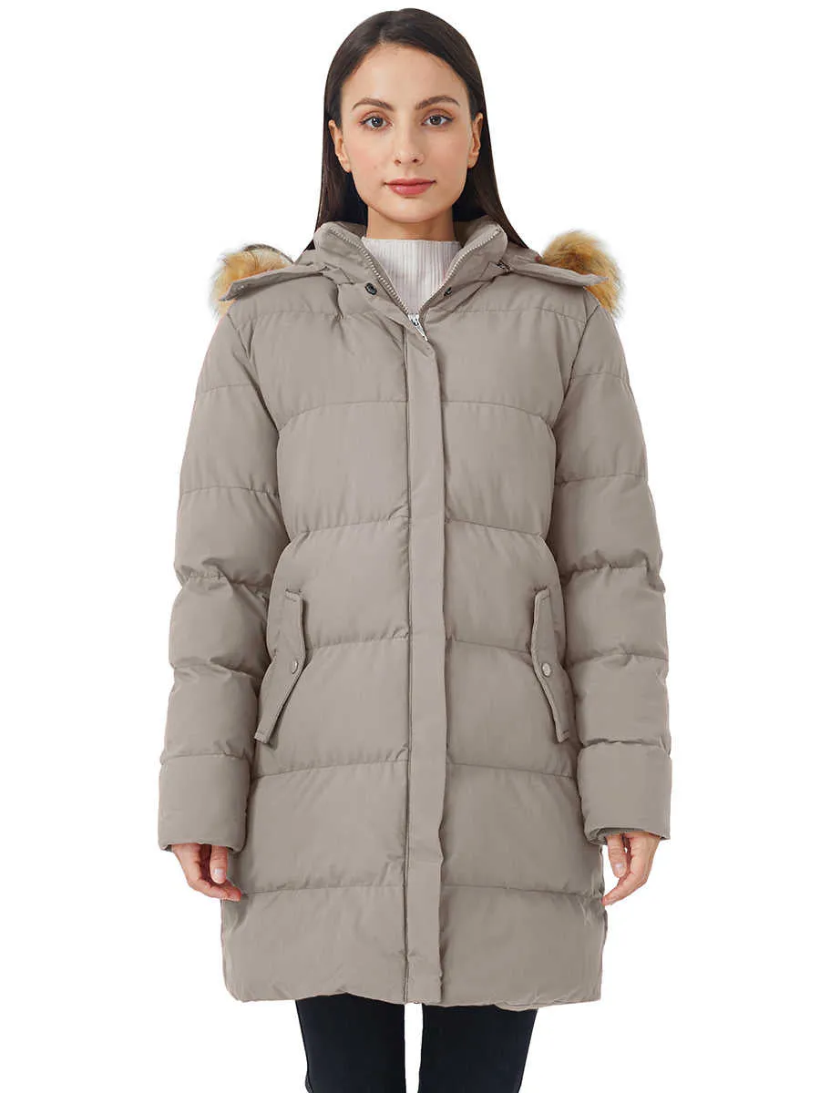 Women's Winter Thicken Puffer Coat Warm Jacket with Fur Removable Hood