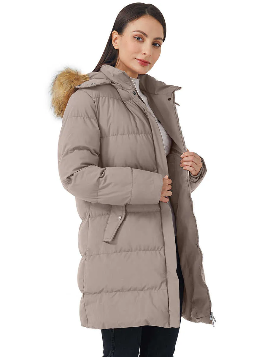 Women's Winter Thicken Puffer Coat Warm Jacket with Fur Removable Hood