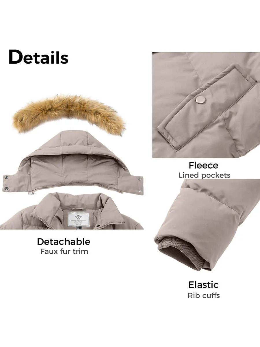 Women's Winter Thicken Puffer Coat Warm Jacket with Fur Removable Hood