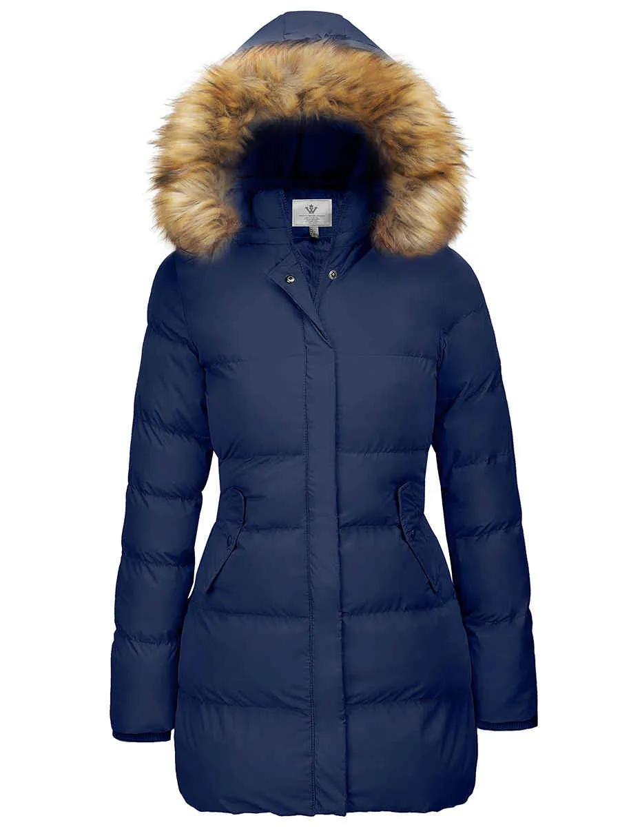 Women's Winter Thicken Puffer Coat Warm Jacket with Fur Removable Hood