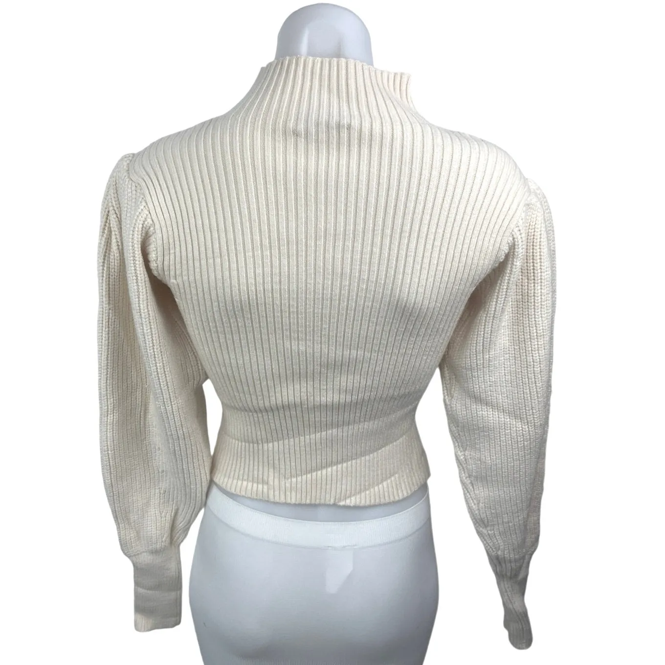 Zara Cream Ribbed Knit Balloon Sleeve Turtleneck Pullover Sweater Top Size S