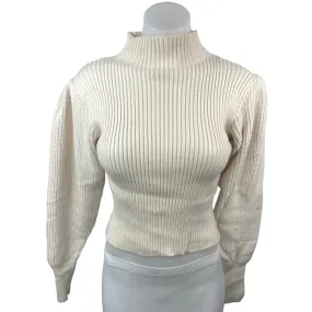 Zara Cream Ribbed Knit Balloon Sleeve Turtleneck Pullover Sweater Top Size S